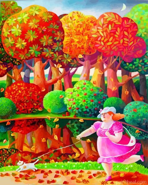 Fat Lady Enjoying The Fall Painting By Numbers Kits