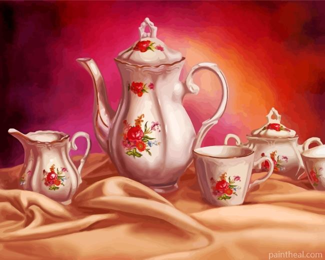 Aesthetic Tea Set Painting By Numbers Kits