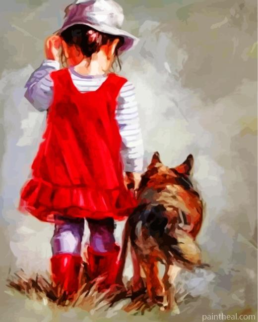 Little Girl With Her Dog Painting By Numbers Kits