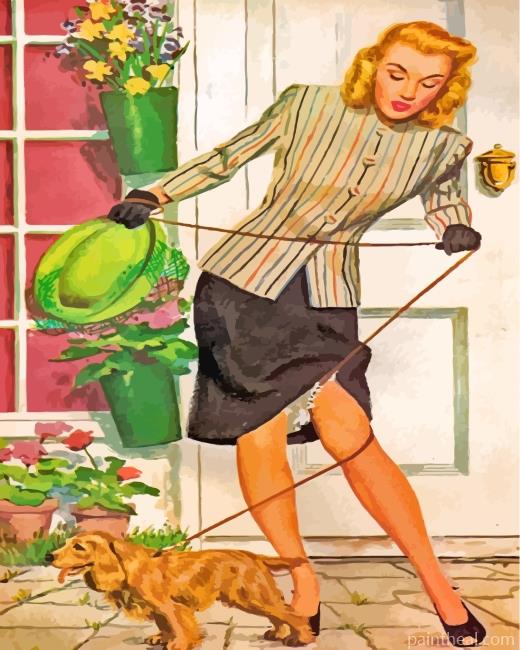 Vintage Woman And Dog Painting By Numbers Kits