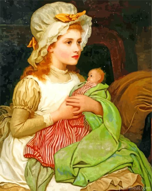 Young Child With Doll Painting By Numbers Kits