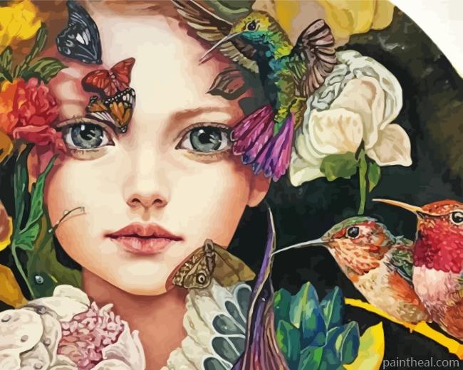 Girl And Birds Painting By Numbers Kits