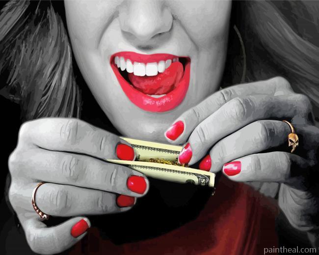 Red Lips Smoking Money Painting By Numbers Kits