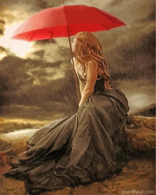Woman Holding Red Umbrella Painting By Numbers Kits