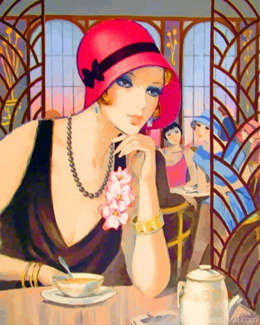 Deco Lady Drinking Coffee Painting By Numbers Kits