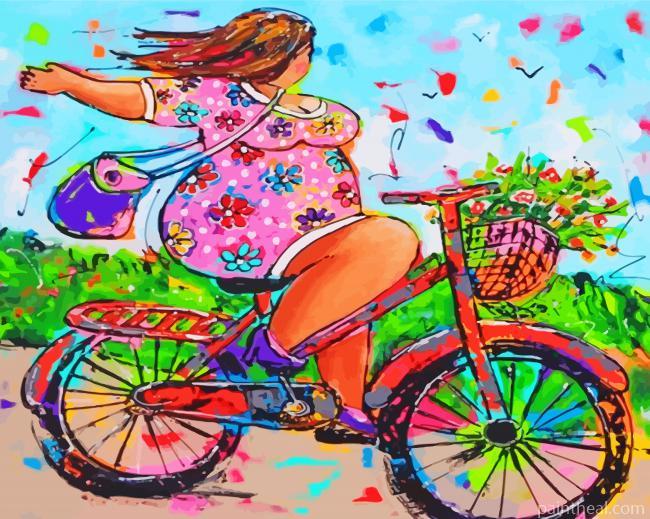 Fat Woman On Bicycle Painting By Numbers Kits