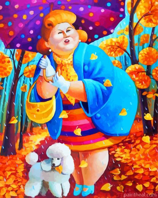 Fat Lady And Her Puppy Painting By Numbers Kits