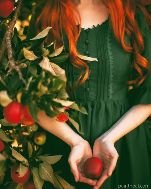 Red Apples In Girl Hand Painting By Numbers Kits