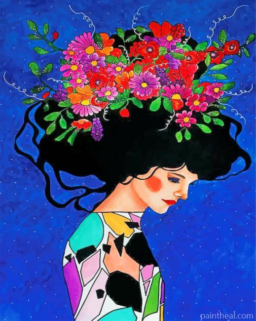 Floral Head Girl Painting By Numbers Kits
