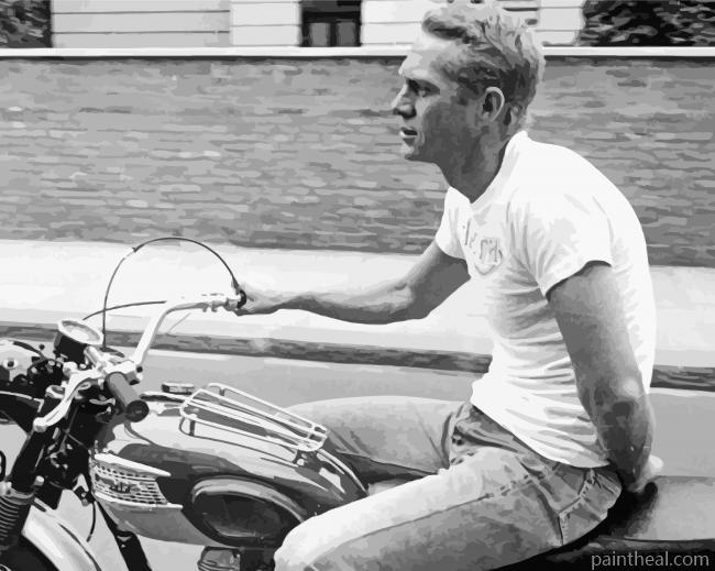 Steve Mcqueen On A Motorcycle Painting By Numbers Kits