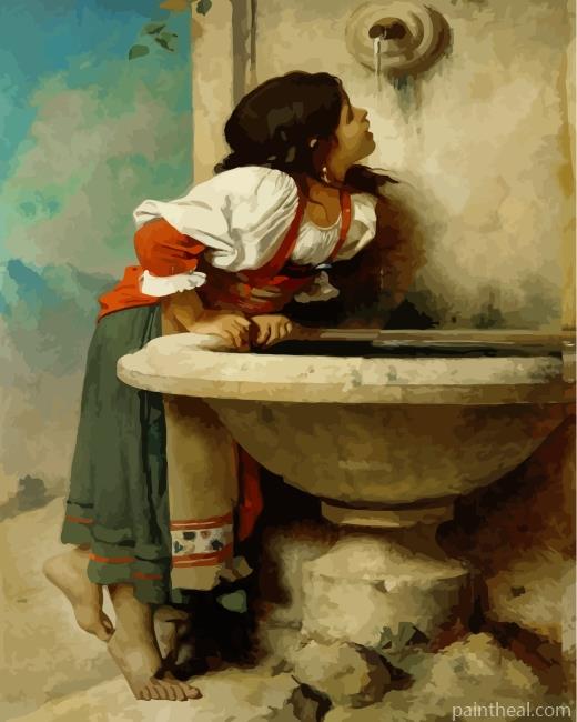 Leon Bonnat Roman Girl At A Fountain Painting By Numbers Kits