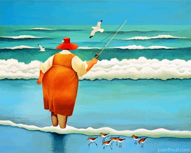 Fat Woman Fishing Painting By Numbers Kits