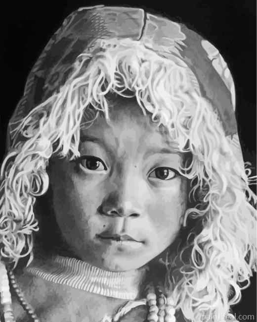 Black And White Tibetan Child Painting By Numbers Kits