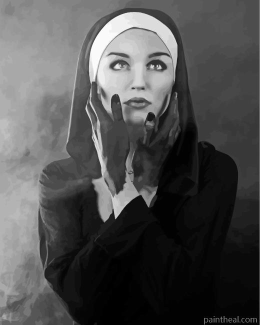 Black And White Nun Painting By Numbers Kits