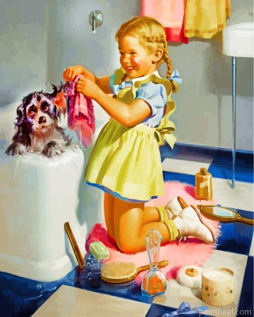 Dog Bath Time Painting By Numbers Kits