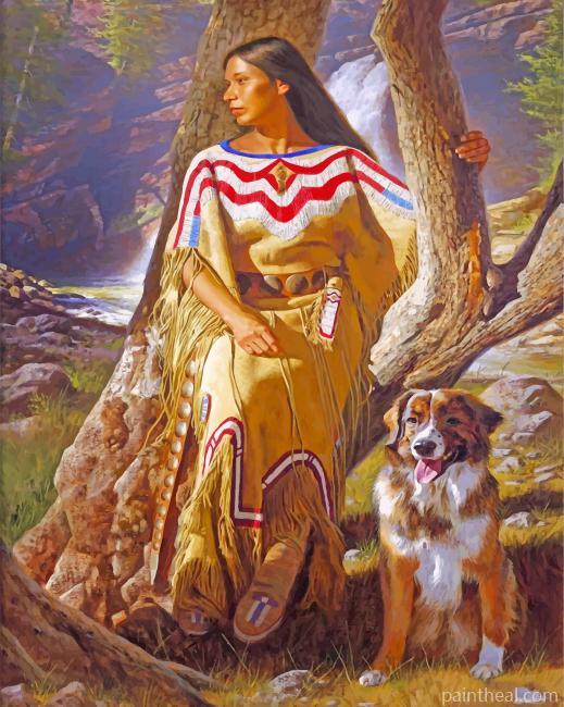 Native Woman And Dog Painting By Numbers Kits
