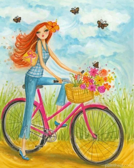 Girl On Bicycle Painting By Numbers Kits