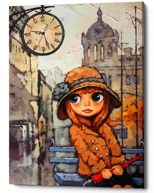 Cute Girl And Red Umbrella Painting By Numbers Kits