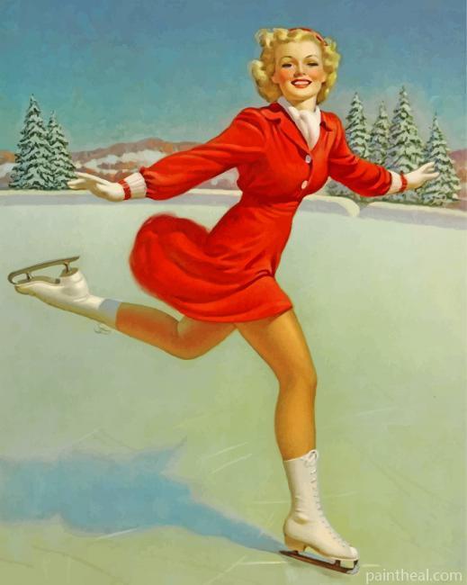 Vintage Ice Skater Girl Painting By Numbers Kits