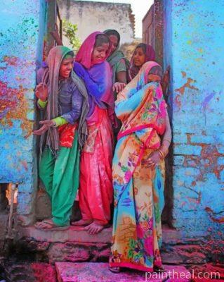Indian Girl In Holi Color Painting By Numbers Kits