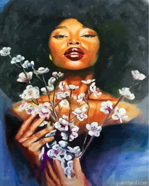 Black Woman And Flowers Painting By Numbers Kits