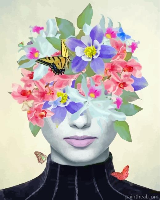 Floral Woman And Butterflies Painting By Numbers Kits