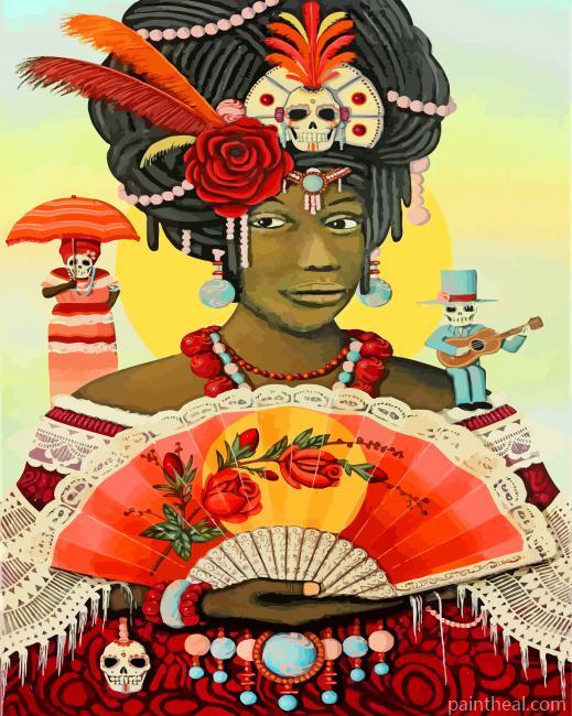 Black Woman And Skulls Painting By Numbers Kits