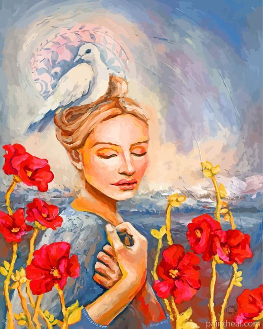 Woman And Pigeon Painting By Numbers Kits