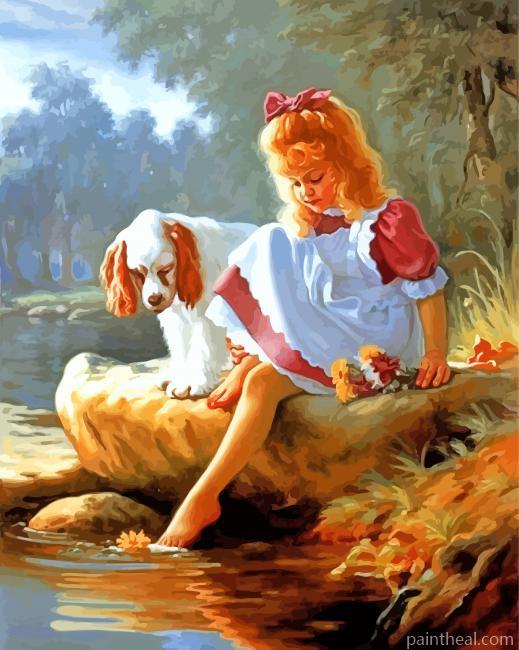 Little Girl And Dog Painting By Numbers Kits