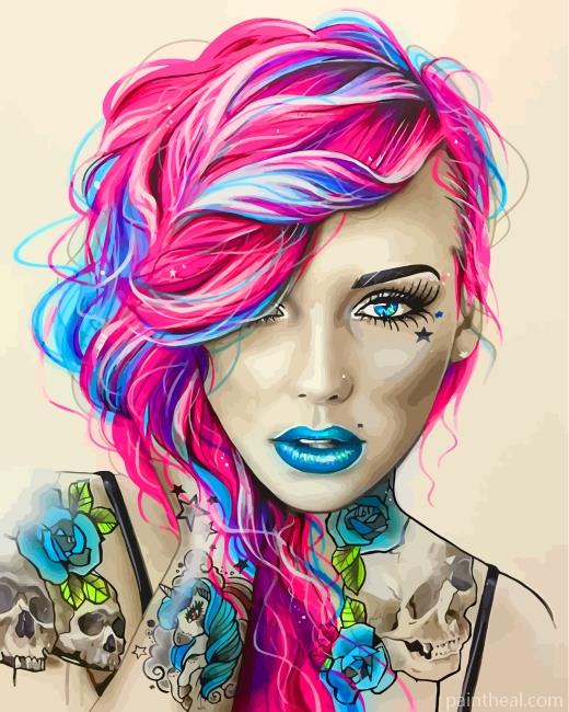 Pink Blue Hair Girl Painting By Numbers Kits