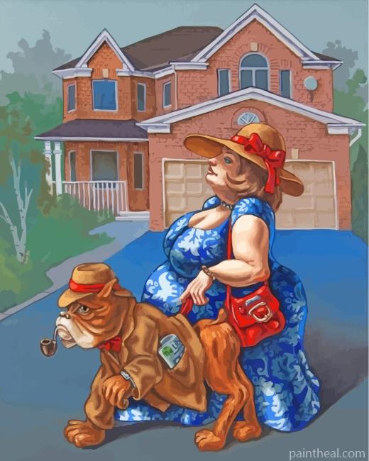 Fat Woman And Dog Painting By Numbers Kits