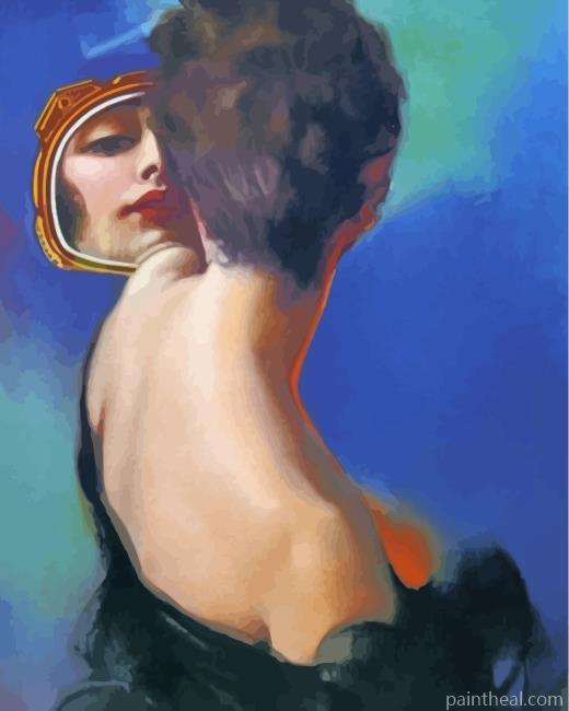 Classy Woman Looking In The Mirror Painting By Numbers Kits