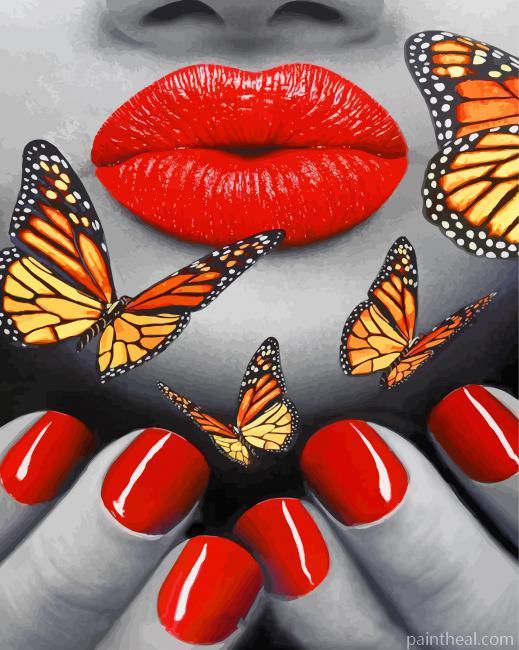 Red Lips And Butterflies Painting By Numbers Kits