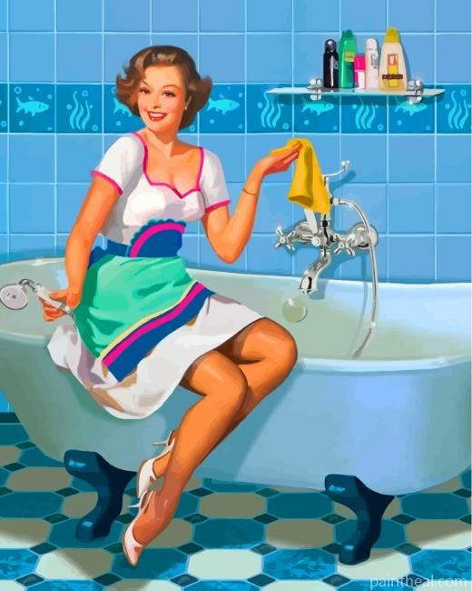 Woman In Bathroom Painting By Numbers Kits