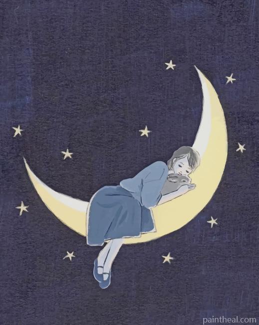 Sleepy Girl On Moon NEW Painting By Numbers Kits