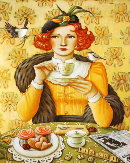 Classic Woman Drinking Coffee Painting By Numbers Kits