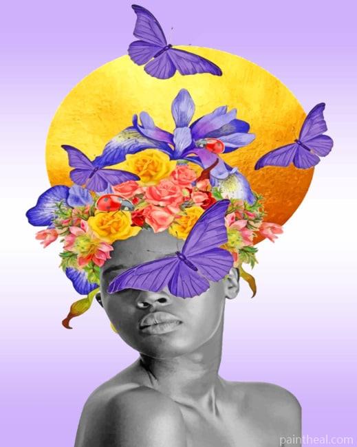 Black Woman And Butterflies Painting By Numbers Kits