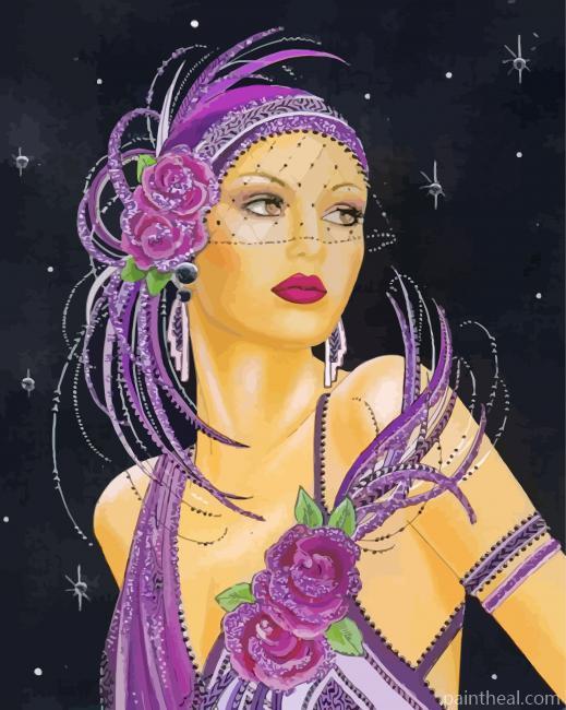 Deco Lady Wearing Purple Painting By Numbers Kits