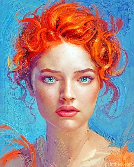 Red Head Beautiful Lady Women Painting By Numbers Kits