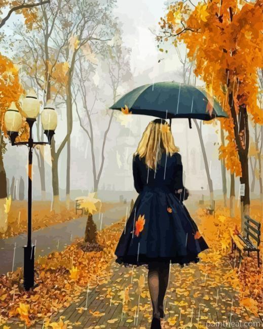Walking Girl In The Rain Painting By Numbers Kits