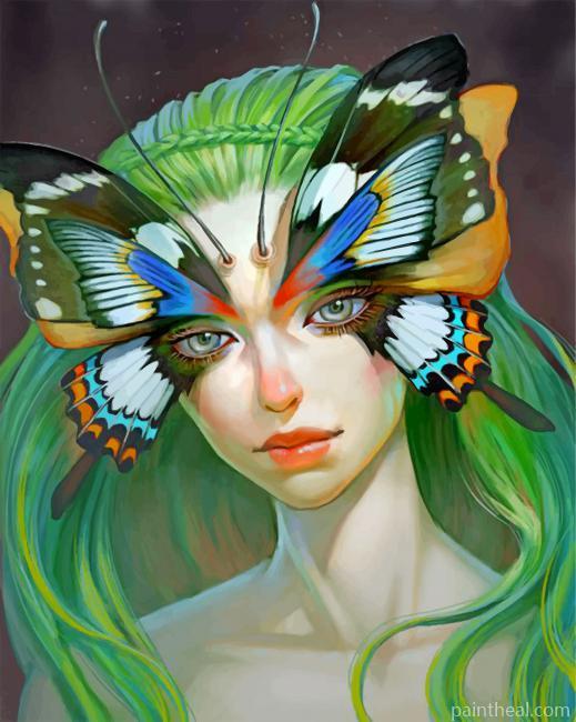 Butterfly Green Girl Painting By Numbers Kits