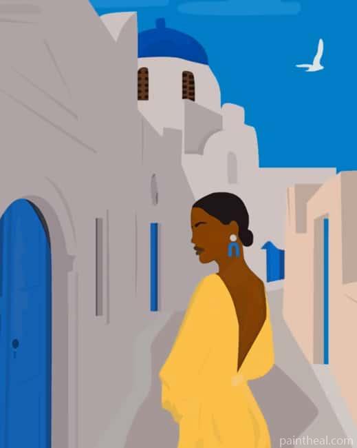 African Woman In Santorini Greece NEW Painting By Numbers Kits