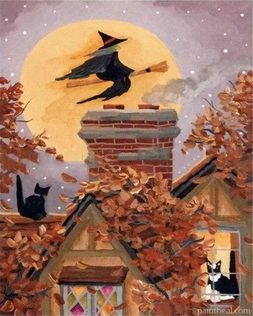 Vintage Halloween Witch Painting By Numbers Kits