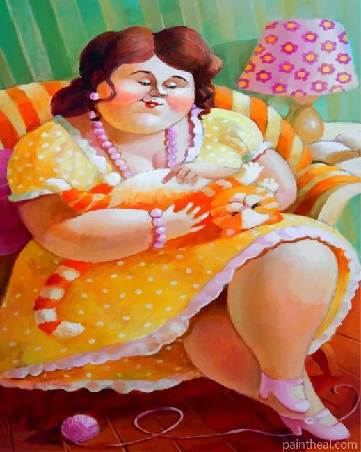 Fat Woman With Her Pet Painting By Numbers Kits