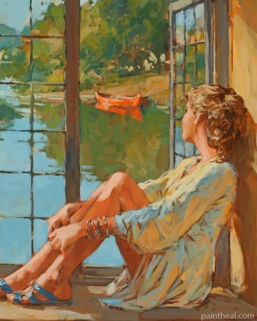 Woman Looking Through The Window Painting By Numbers Kits