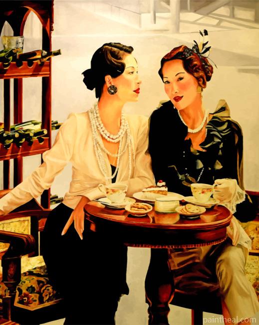 Classic Women Drinking Coffee Painting By Numbers Kits