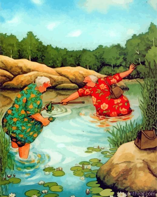 Old Women In River Painting By Numbers Kits