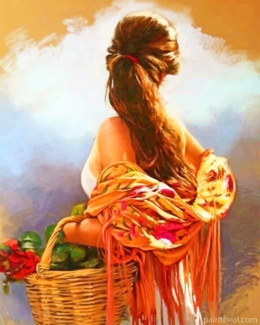 Woman Holding A Basket Full Of Red Flowers NEW Painting By Numbers Kits
