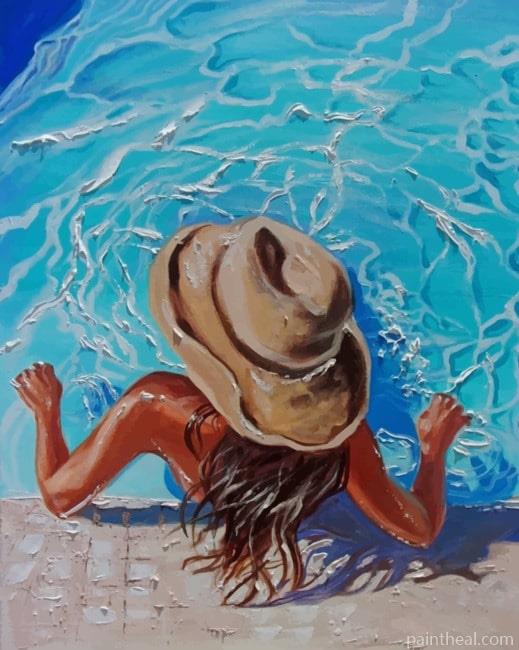 Lady Enjoying The Summer In The Swimming Pool NEW Painting By Numbers Kits