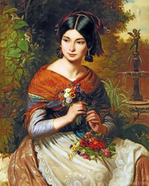 Woman With Flowers Painting By Numbers Kits